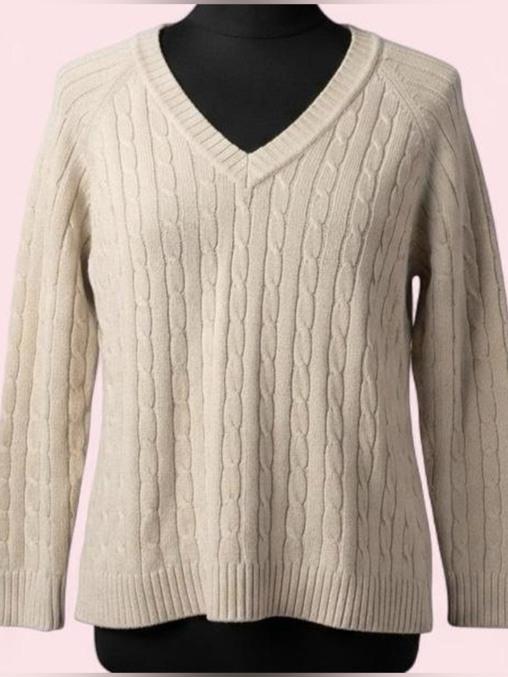 Faded Glory Vintage 1990s Cream Cable Knit V Neck Fall Layering Sweater